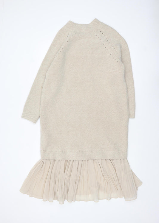 Reserved Women’s Beige Knit Pleated Midi Sweater Dress S
