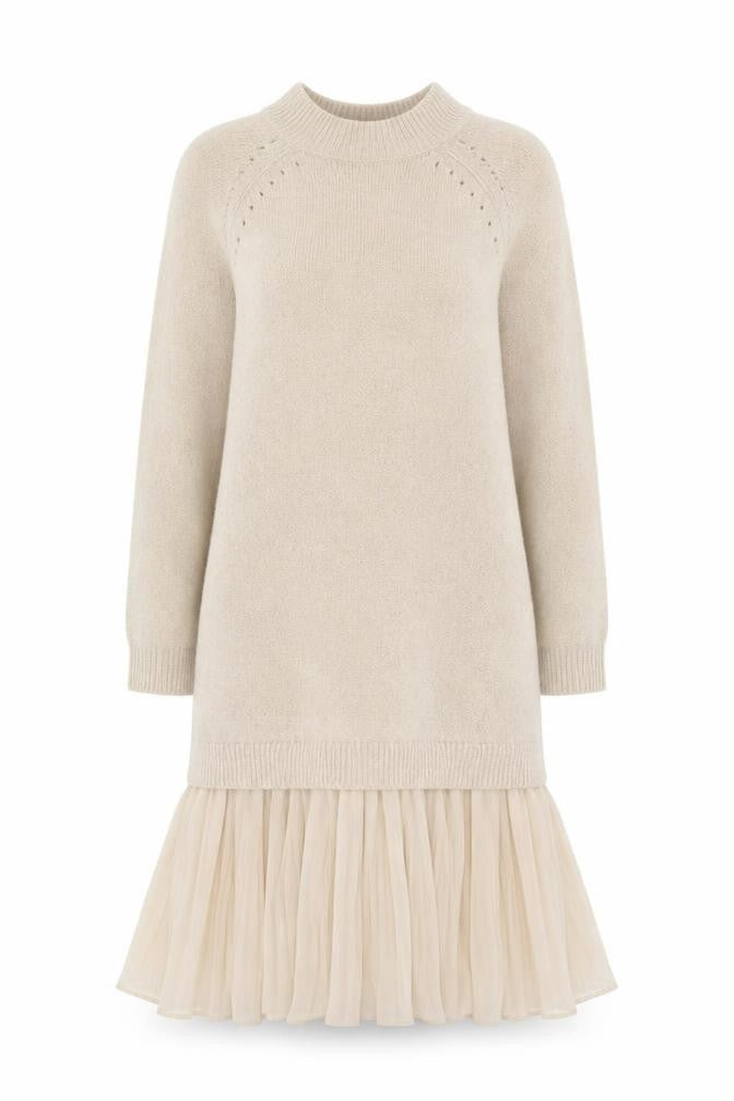 Reserved Women’s Beige Knit Pleated Midi Sweater Dress S