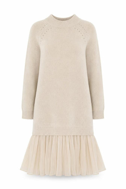 Reserved Women’s Beige Knit Pleated Midi Sweater Dress S