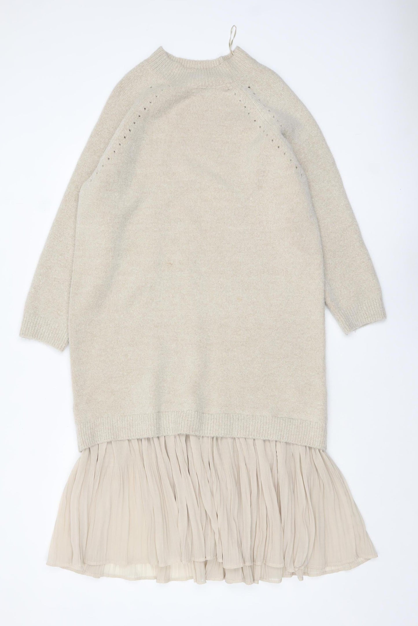 Reserved Women’s Beige Knit Pleated Midi Sweater Dress S