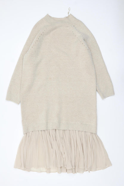 Reserved Women’s Beige Knit Pleated Midi Sweater Dress S