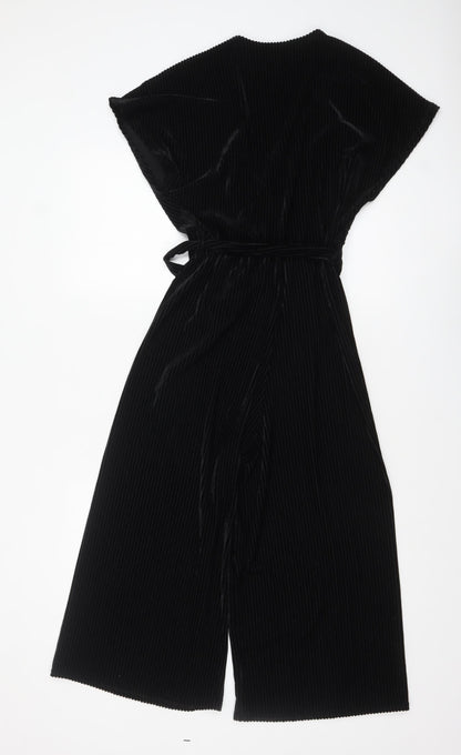 New Look Women Black Velvet Wide-Leg Jumpsuit Size 8