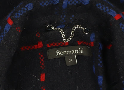 Bonmarché Women Navy Blue Red Check Wool Blend Coat Size 22