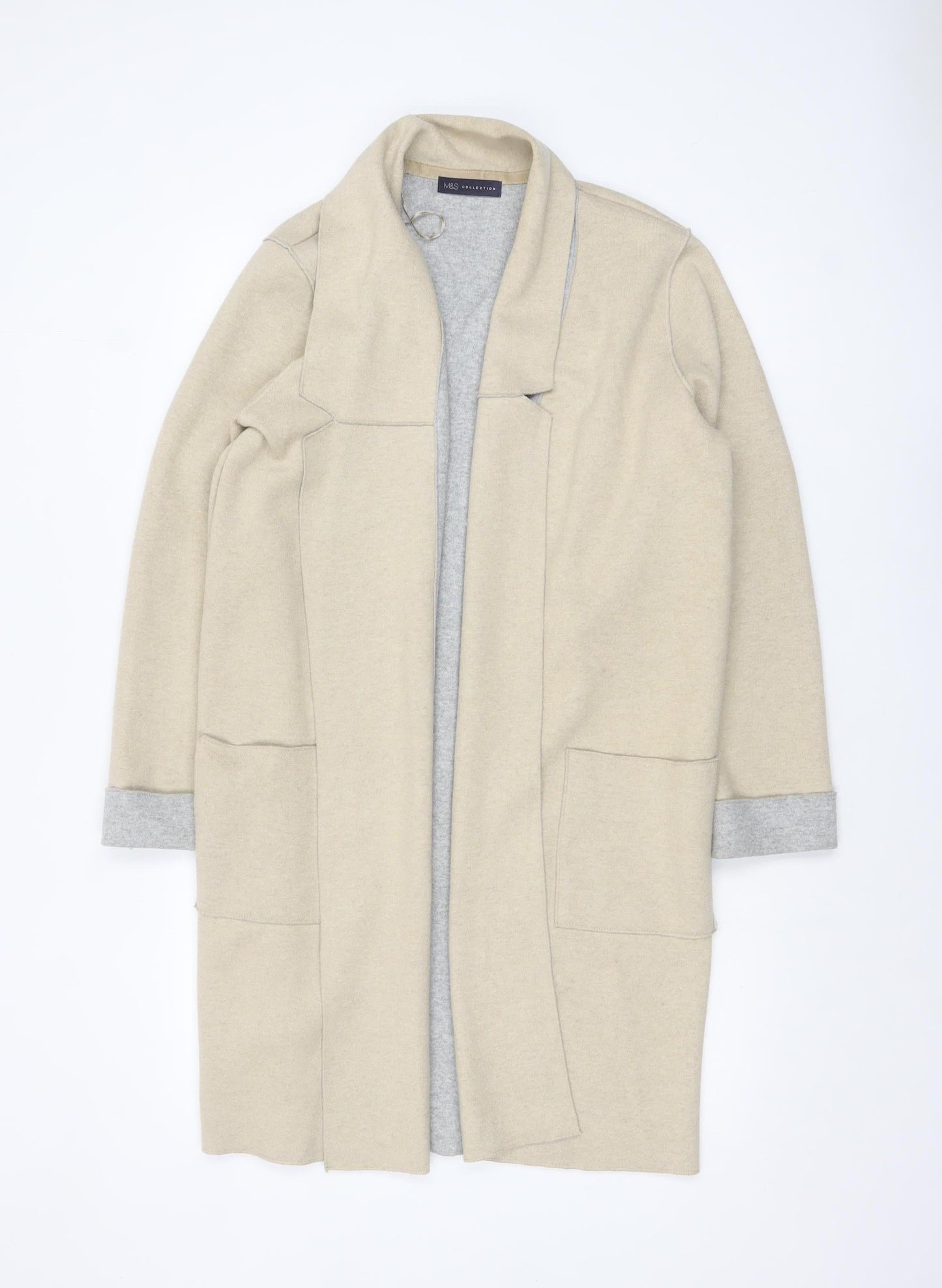 Marks and Spencer Women Beige Long Sleeve Open Knit Cardigan L