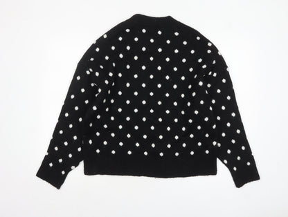 H&M Women's Black Polka Dot Crew Neck Knit Jumper Size 12