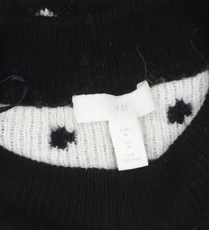H&M Women's Black Polka Dot Crew Neck Knit Jumper Size 12