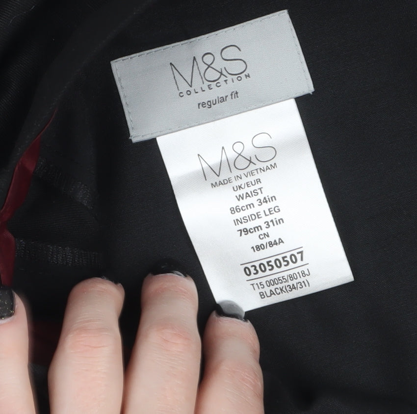 Marks and Spencer Men's Black Regular Fit Dress Pants 34W 31L