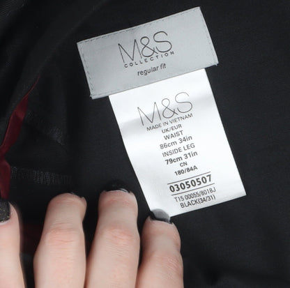 Marks and Spencer Men's Black Regular Fit Dress Pants 34W 31L