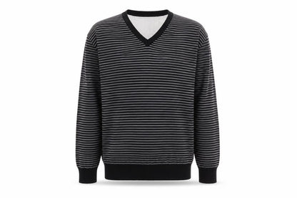 Next Mens Grey Striped V-Neck Cotton Jumper Size L