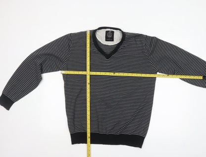 Next Mens Grey Striped V-Neck Cotton Jumper Size L
