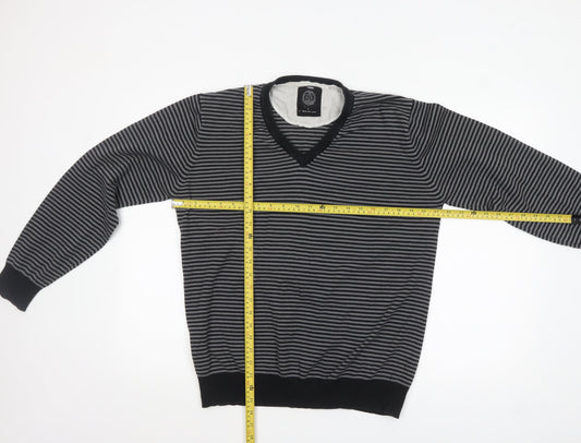 Next Mens Grey Striped V-Neck Cotton Jumper Size L