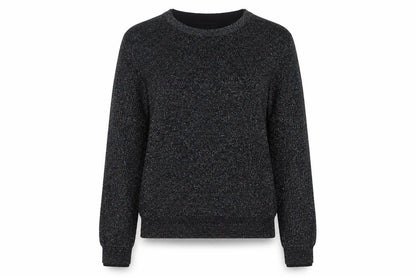 Topshop Women's Black Glitter Knit Crew Neck Jumper Size 8