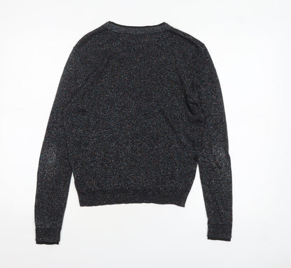 Topshop Women's Black Glitter Knit Crew Neck Jumper Size 8