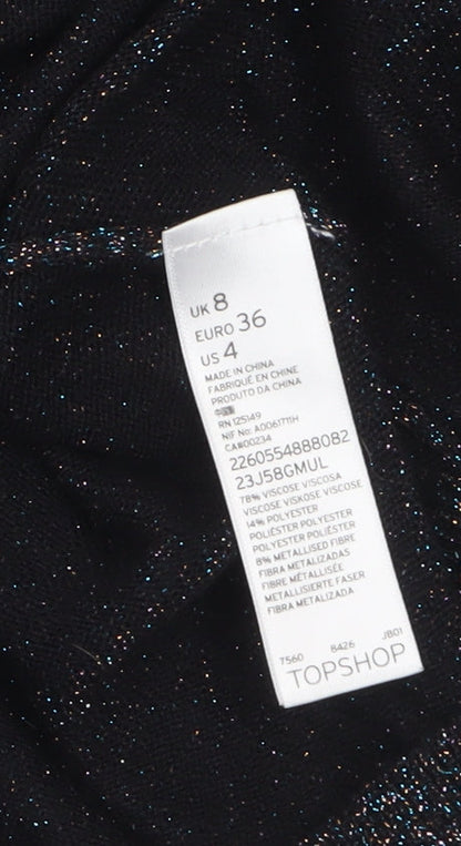 Topshop Women's Black Glitter Knit Crew Neck Jumper Size 8