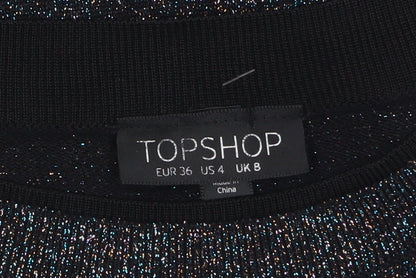 Topshop Women's Black Glitter Knit Crew Neck Jumper Size 8