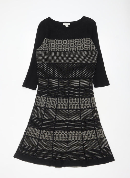 Monsoon Women Black Knit A-Line Dress Size 12 Classic Winter