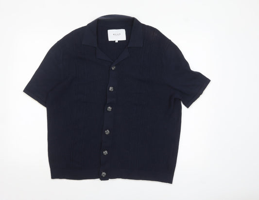 Wear London Men's Blue Cotton Collared Short Sleeve Cardigan L