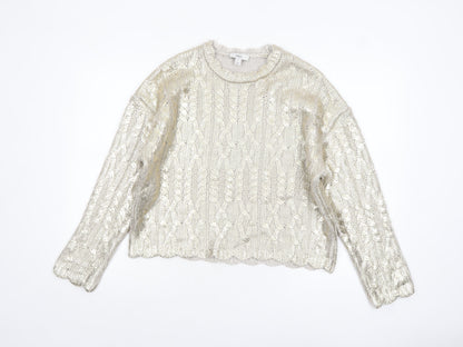 Marks and Spencer Women Silver Cable-Knit Metallic Jumper Size M