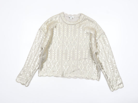 Marks and Spencer Women Silver Cable-Knit Metallic Jumper Size M
