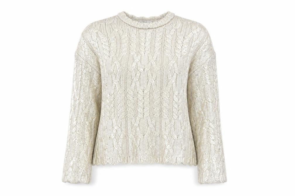 Marks and Spencer Women Silver Cable-Knit Metallic Jumper Size M