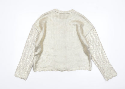 Marks and Spencer Women Silver Cable-Knit Metallic Jumper Size M