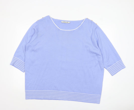 Cashmasoft Women Blue 2XL Boat Neck 3/4 Sleeve Knit Jumper