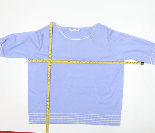 Cashmasoft Women Blue 2XL Boat Neck 3/4 Sleeve Knit Jumper