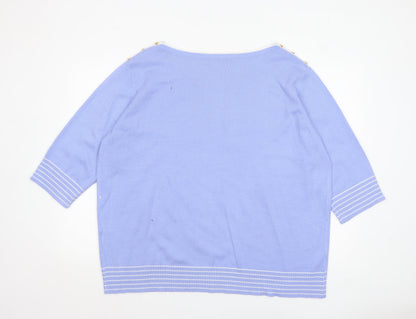 Cashmasoft Women Blue 2XL Boat Neck 3/4 Sleeve Knit Jumper