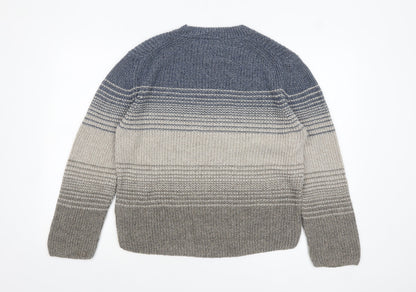 Celtic & Co Women's Blue Grey Striped Wool Cotton Jumper Size S