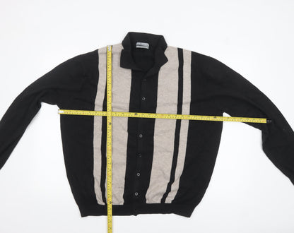 Tu Men’s Black 2XL Cotton Button Up Collared Striped Cardigan