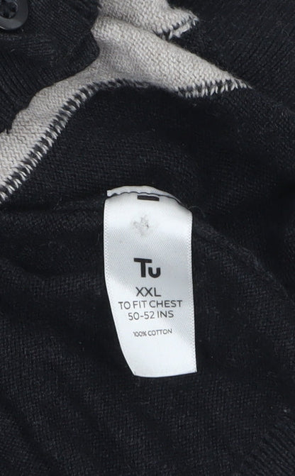 Tu Men’s Black 2XL Cotton Button Up Collared Striped Cardigan