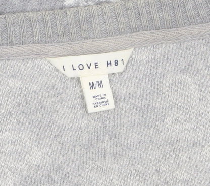 Forever 21 Women’s Grey Floral Knit Cotton Cardigan M V-Neck 3/4 Sleeve