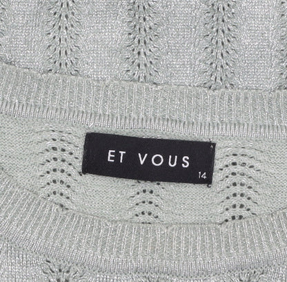Et Vous Women's Grey Size 14 Crew Neck Ribbed Knit Jumper