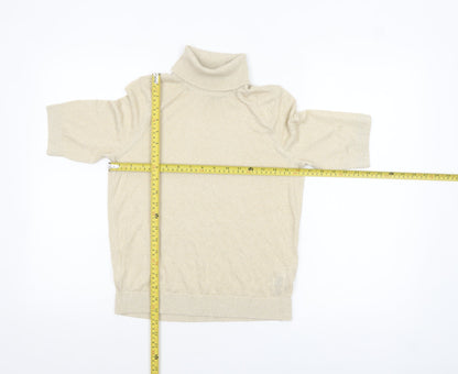 Marks and Spencer Womens Beige Glitter Roll Neck Short Sleeve Jumper XS