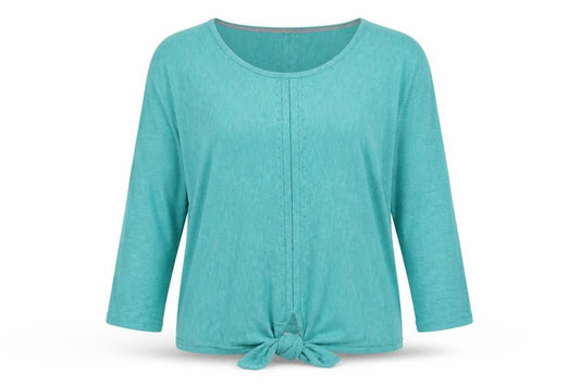 White Stuff Women's Green Linen Cotton Tie Hem Jumper UK 12