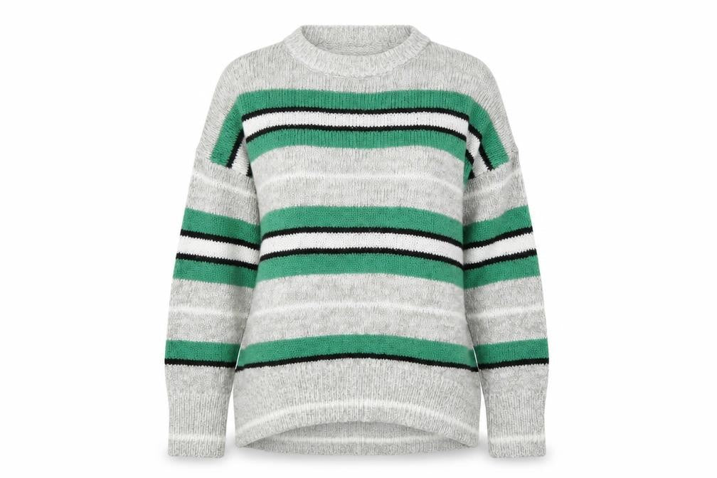 New Look Women's Grey Striped Acrylic Crew Neck Jumper M