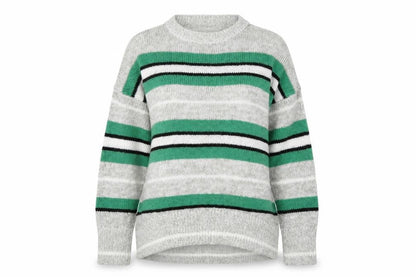 New Look Women's Grey Striped Acrylic Crew Neck Jumper M