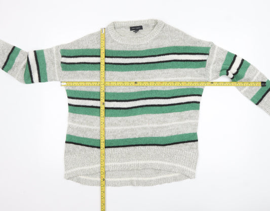 New Look Women's Grey Striped Acrylic Crew Neck Jumper M