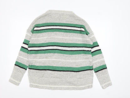New Look Women's Grey Striped Acrylic Crew Neck Jumper M