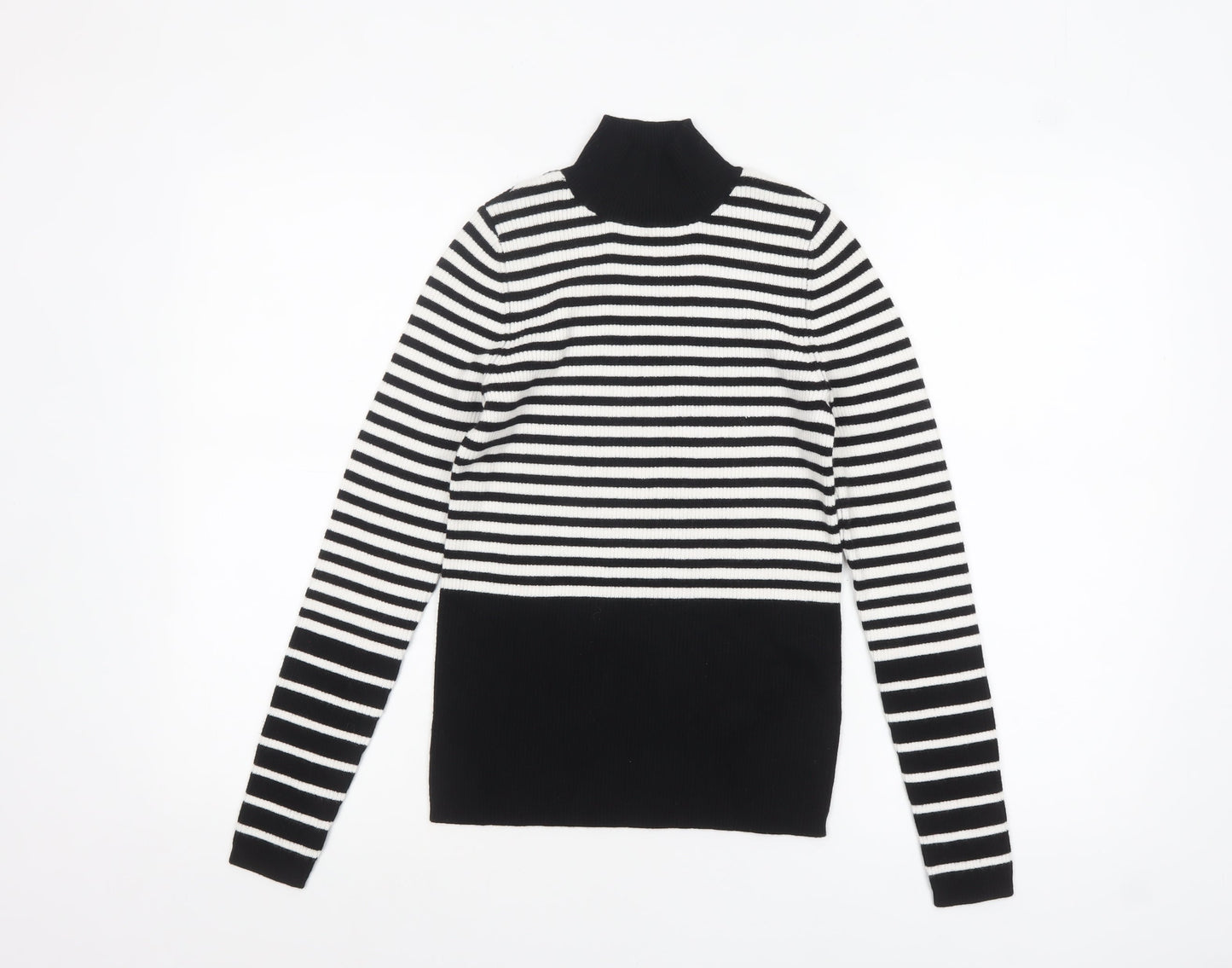 F&F Women’s Black & White Striped Roll Neck Jumper XS