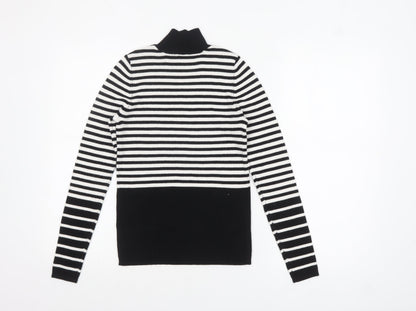 F&F Women’s Black & White Striped Roll Neck Jumper XS