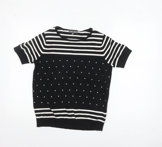 Laura Ashley Women’s Black Striped Polka Dot Cotton Jumper Size 12