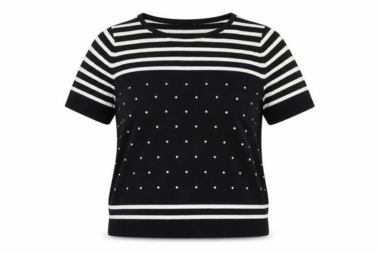 Laura Ashley Women’s Black Striped Polka Dot Cotton Jumper Size 12