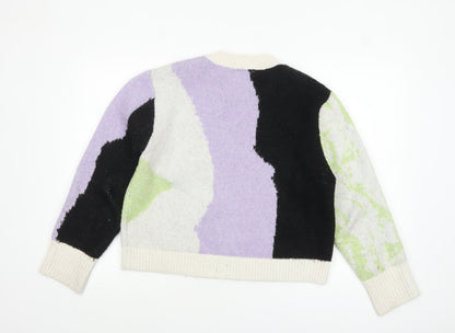 Monki Women Multicoloured Chunky-Knit Wool Blend Pullover Jumper M