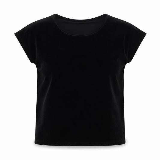 Tu Women’s Black Velvet Short Sleeve Scoop Neck Top Size 12