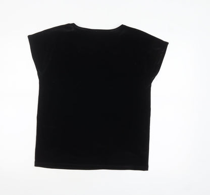 Tu Women’s Black Velvet Short Sleeve Scoop Neck Top Size 12