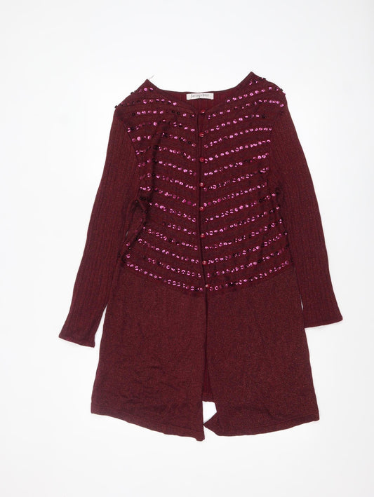 Jacques Vert Women Red Sequin Long Sleeve Open Cardigan Size M