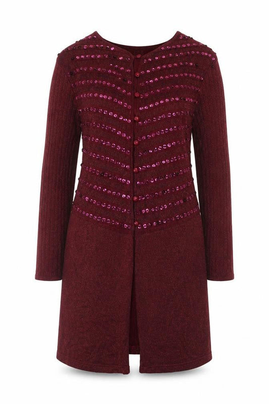 Jacques Vert Women Red Sequin Long Sleeve Open Cardigan Size M