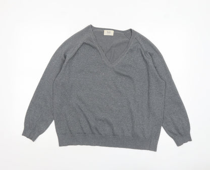 Hush Women's Grey V-Neck Knit Jumper Size S Relaxed Fit