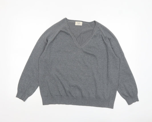 Hush Women's Grey V-Neck Knit Jumper Size S Relaxed Fit